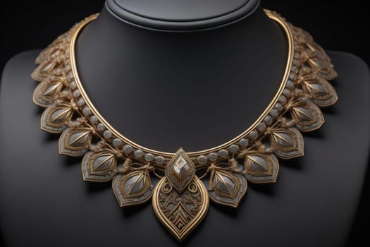 necklace on a mannequin in the studio on a solid color background. ai generative