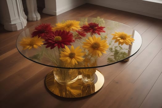 a glass table in a room. ai generative