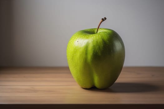 Green apple on a wooden table with dark background, shallow depth of field. The concept of healthy eating. ai generative