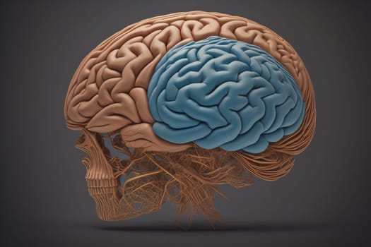 Human brain on a solid color background. ai generative
