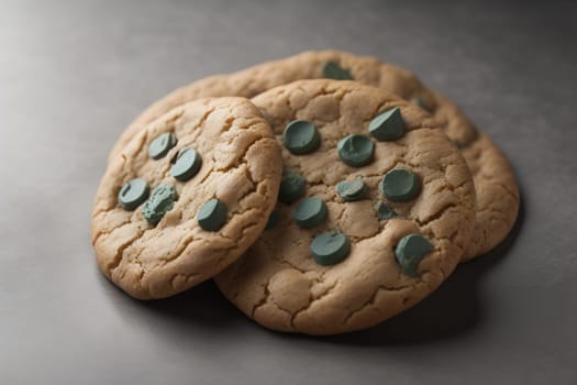 Chocolate chip cookies on orange background. Close up. Selective focus. ai generative