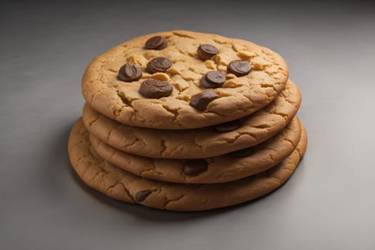 Chocolate chip cookies on orange background. Close up. Selective focus. ai generative