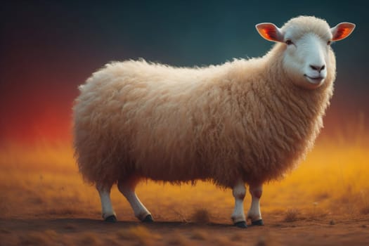 Sheep on a solid color background. Photo in old color image style. ai generative
