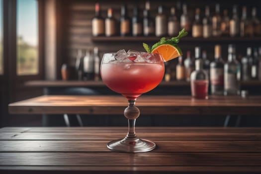 Alcohol cocktail drink on the table in bar. Toned image. ai generative
