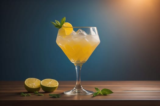 Alcohol cocktail drink on the table in bar. Toned image. ai generative