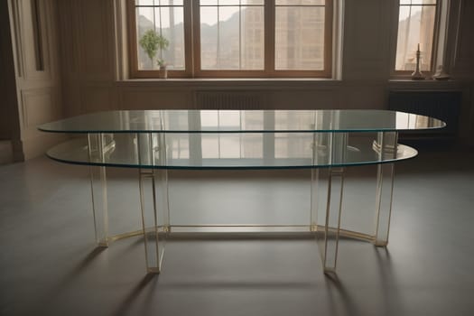 a glass table in a room. ai generative