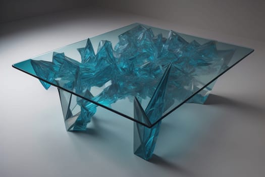 a glass table in a room. ai generative
