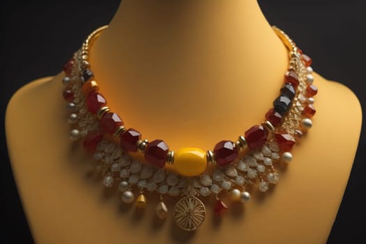 necklace on a mannequin in the studio on a solid color background. ai generative