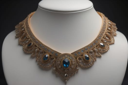 necklace on a mannequin in the studio on a solid color background. ai generative