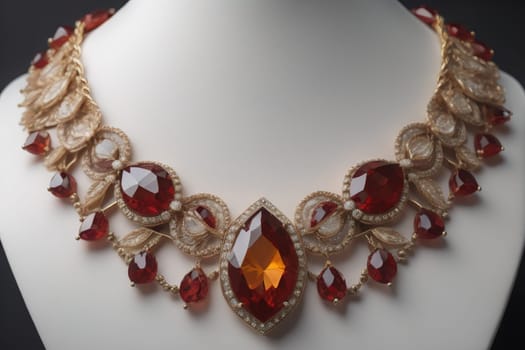 necklace on a mannequin in the studio on a solid color background. ai generative