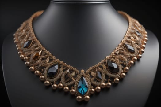 necklace on a mannequin in the studio on a solid color background. ai generative
