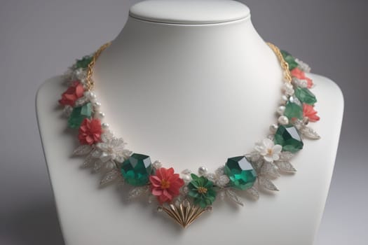 necklace on a mannequin in the studio on a solid color background. ai generative