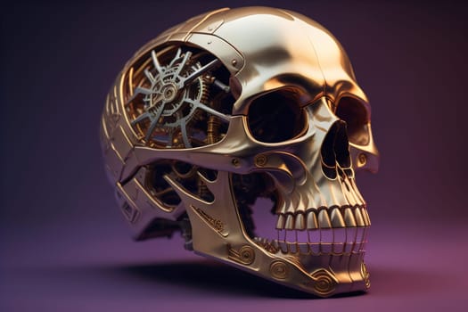 Human skull with gears and cogwheels. ai generative