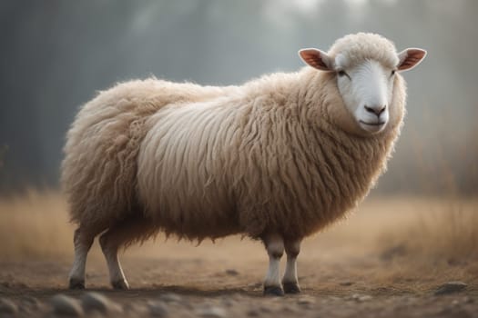 Sheep on a solid color background. Photo in old color image style. ai generative