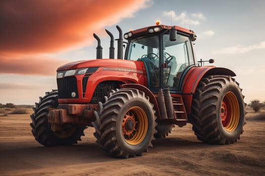 Modern tractor on a colored background. ai generative