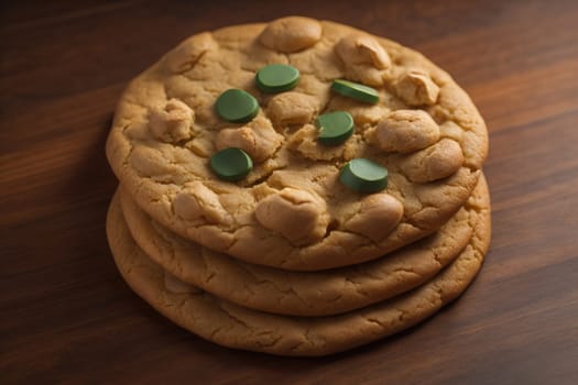 Chocolate chip cookies on orange background. Close up. Selective focus. ai generative