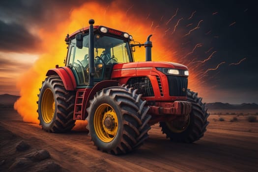 Modern tractor on a colored background. ai generative