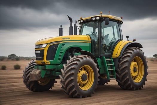 Modern tractor on a colored background. ai generative