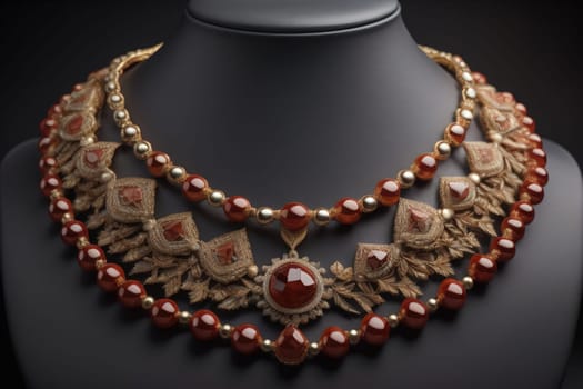 necklace on a mannequin in the studio on a solid color background. ai generative