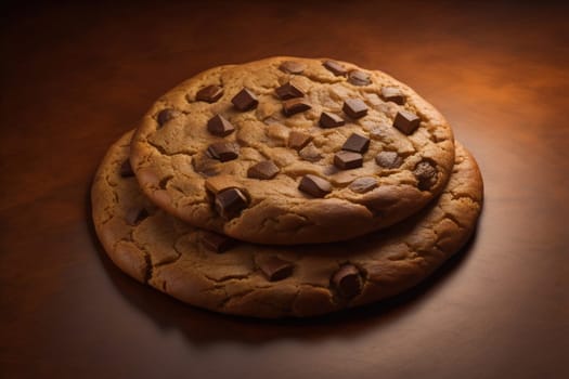 Chocolate chip cookies on orange background. Close up. Selective focus. ai generative