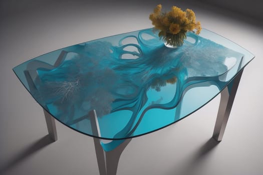 a glass table in a room. ai generative