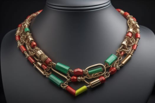 necklace on a mannequin in the studio on a solid color background. ai generative