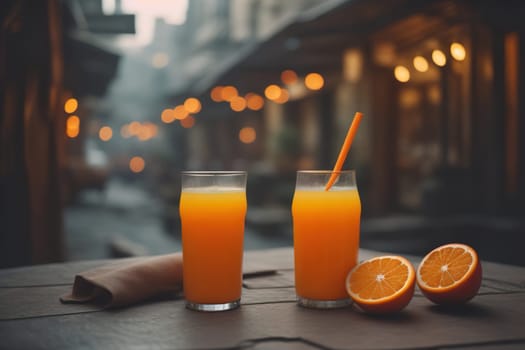 Glass of orange juice and fresh orange fruits. ai generative