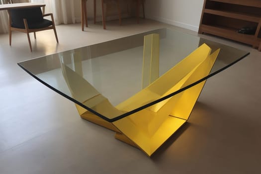 a glass table in a room. ai generative