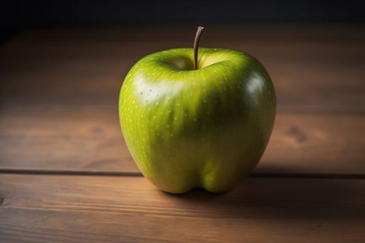 Green apple on a wooden background. ai generative