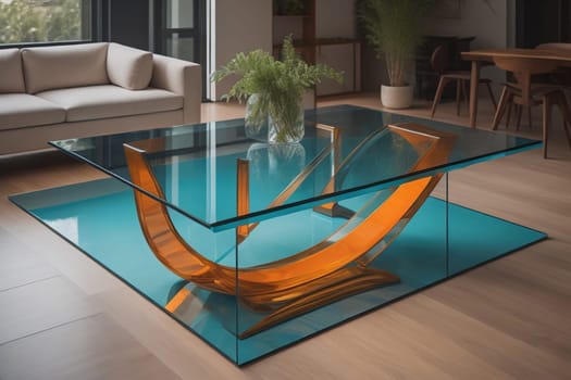 a glass table in a room. ai generative