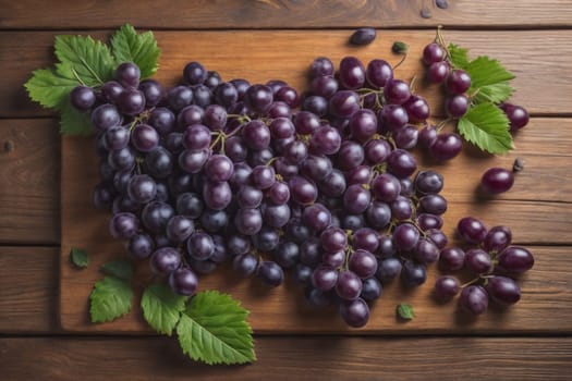 Bunch of fresh grapes on wooden table. Vintage style toned picture. ai generative