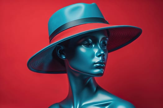 Female mannequin wearing hat, isolated on solid color background. ai generative