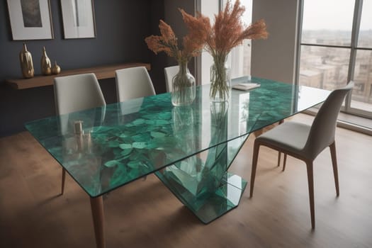 a glass table in a room. ai generative