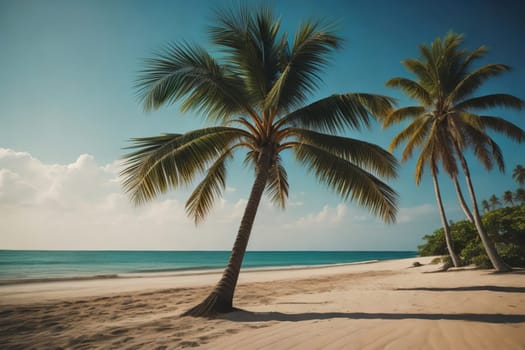 Beautiful tropical beach with coconut palm tree. ai generative