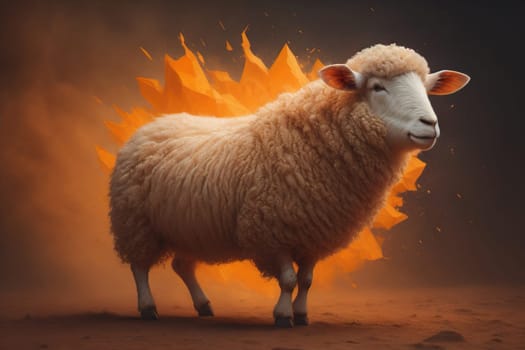 Sheep on a solid color background. Photo in old color image style. ai generative