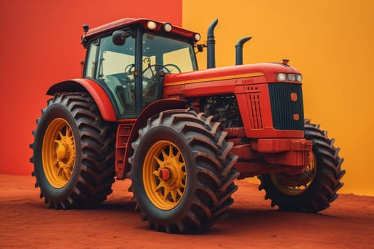 Modern tractor on a colored background. ai generative