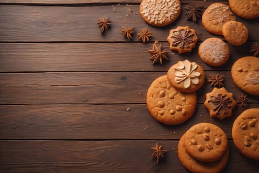 Cookies on a wooden table. Top view. ai generative