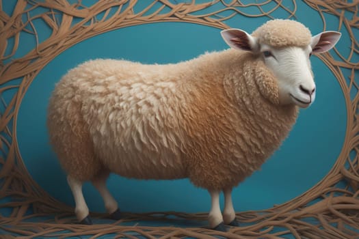 Sheep on a solid color background. Photo in old color image style. ai generative