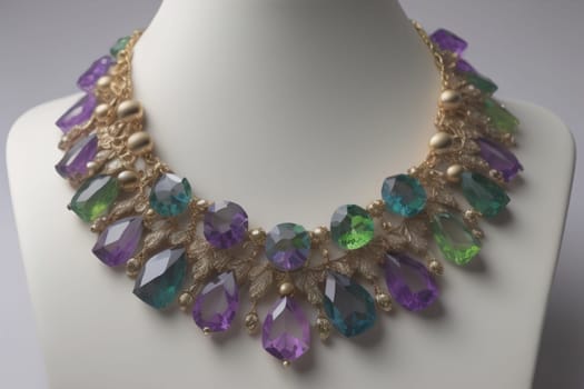 necklace on a mannequin in the studio on a solid color background. ai generative