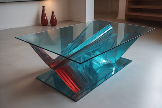 a glass table in a room. ai generative
