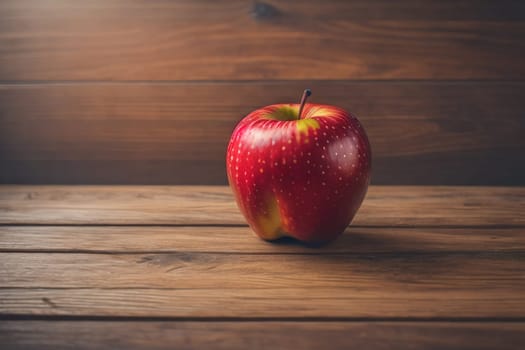 Red apple on a wooden background. ai generative