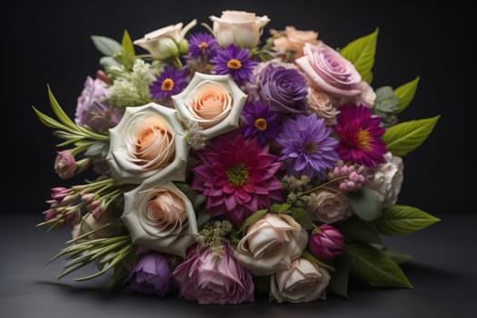 wedding bouquet of different colors on a solid color background. ai generative