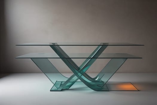 a glass table in a room. ai generative