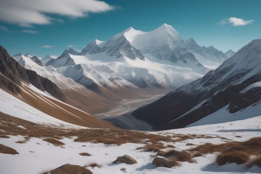 Mountains and snow-capped peaks of the Caucasus Mountains. ai generative