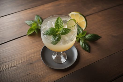 Alcohol cocktail drink on the table in bar. Toned image. ai generative