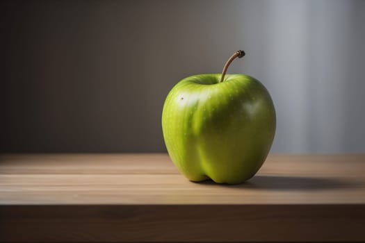Green apple on a wooden table with dark background, shallow depth of field. The concept of healthy eating. ai generative