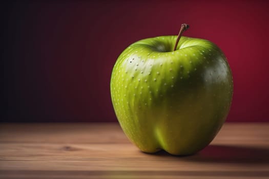 Green apple on a wooden table with dark background, shallow depth of field. The concept of healthy eating. ai generative