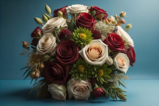 wedding bouquet of different colors on a solid color background. ai generative