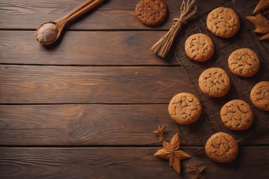 Cookies on a wooden table. Top view. ai generative