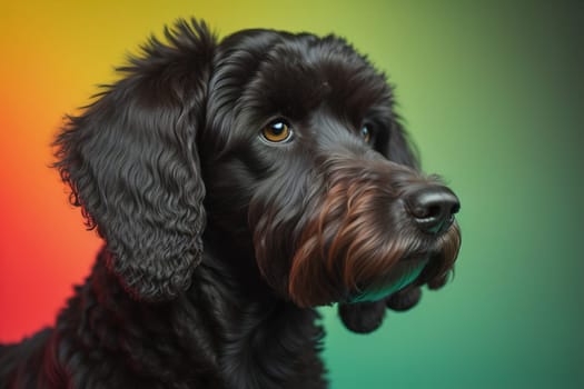 Portrait of a beautiful black dachshund puppy on a solid color background. ai generative